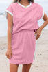 Casual Chic Textured Knit Contrast Trim Crewneck Tee And Pocketed Skirt Set